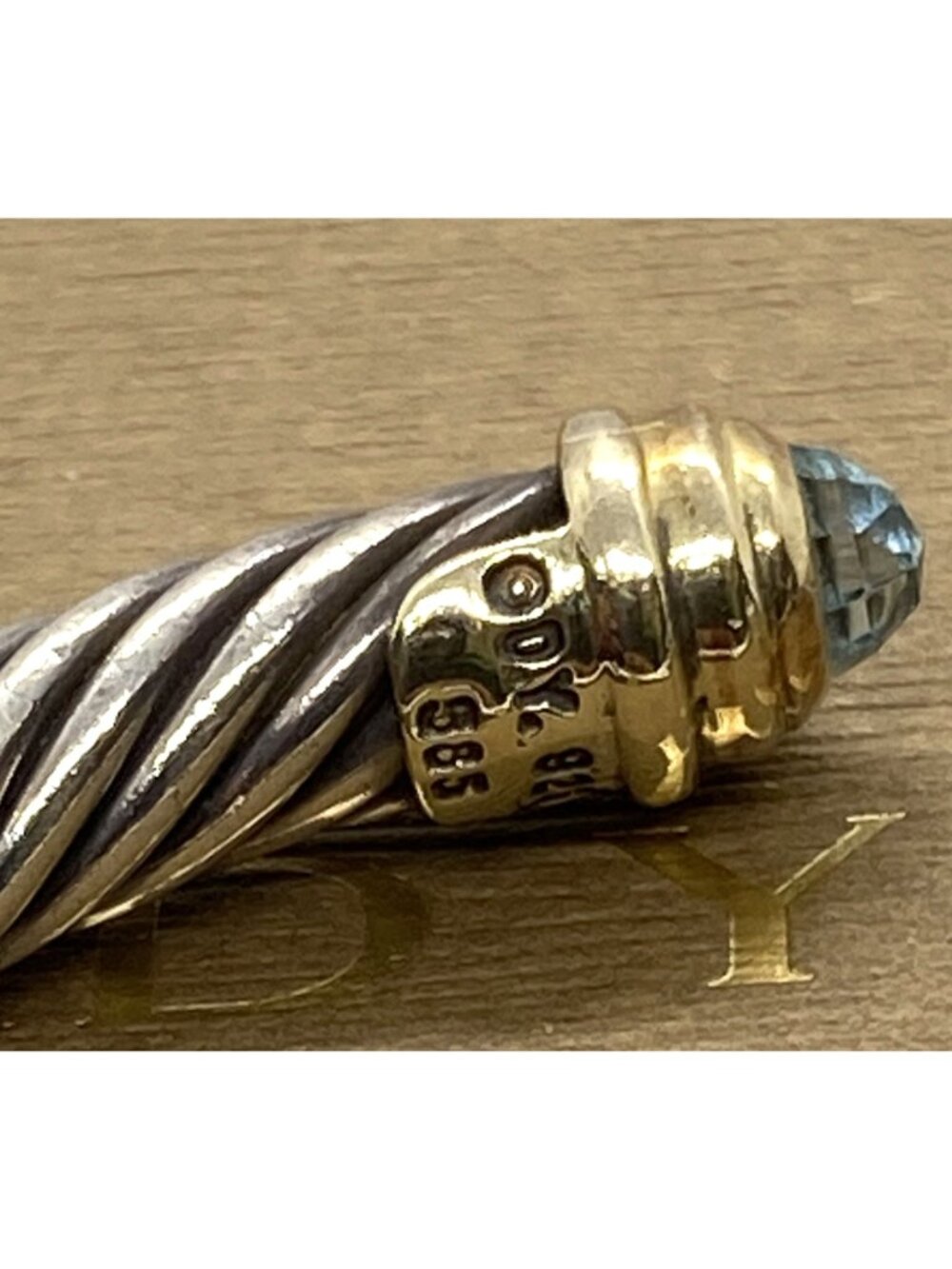 David Yurman Sterling Silver 925 Gold 5mm Cable Cuff Bracelet Blue Stone - Picture 12 of 16